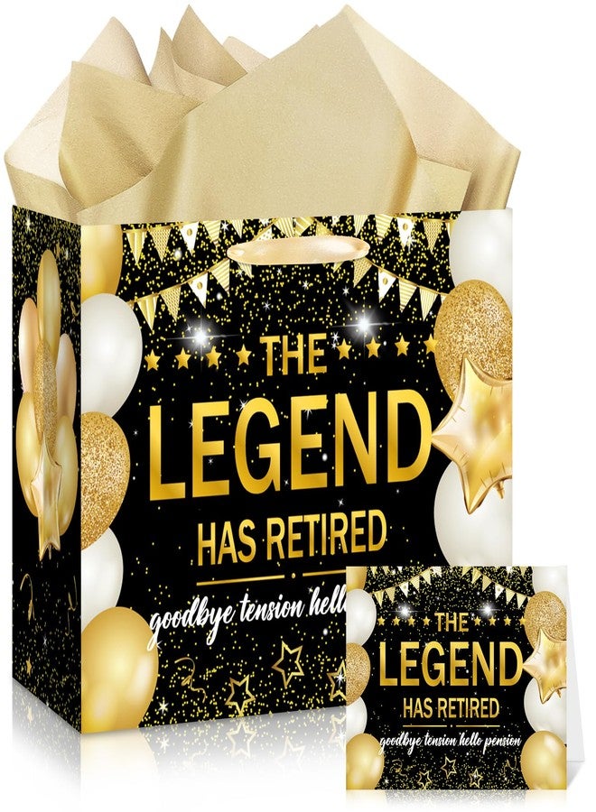 Wayyogh Retirement Gift Bags,The Legend Has Retired&Goodbye Tension Hello Pension with Wrapping Tissue Paper Card for Men Women Retirement,Coworker,Farewell Going Away Party Decorations Supplies Favors Gifts - Image 1